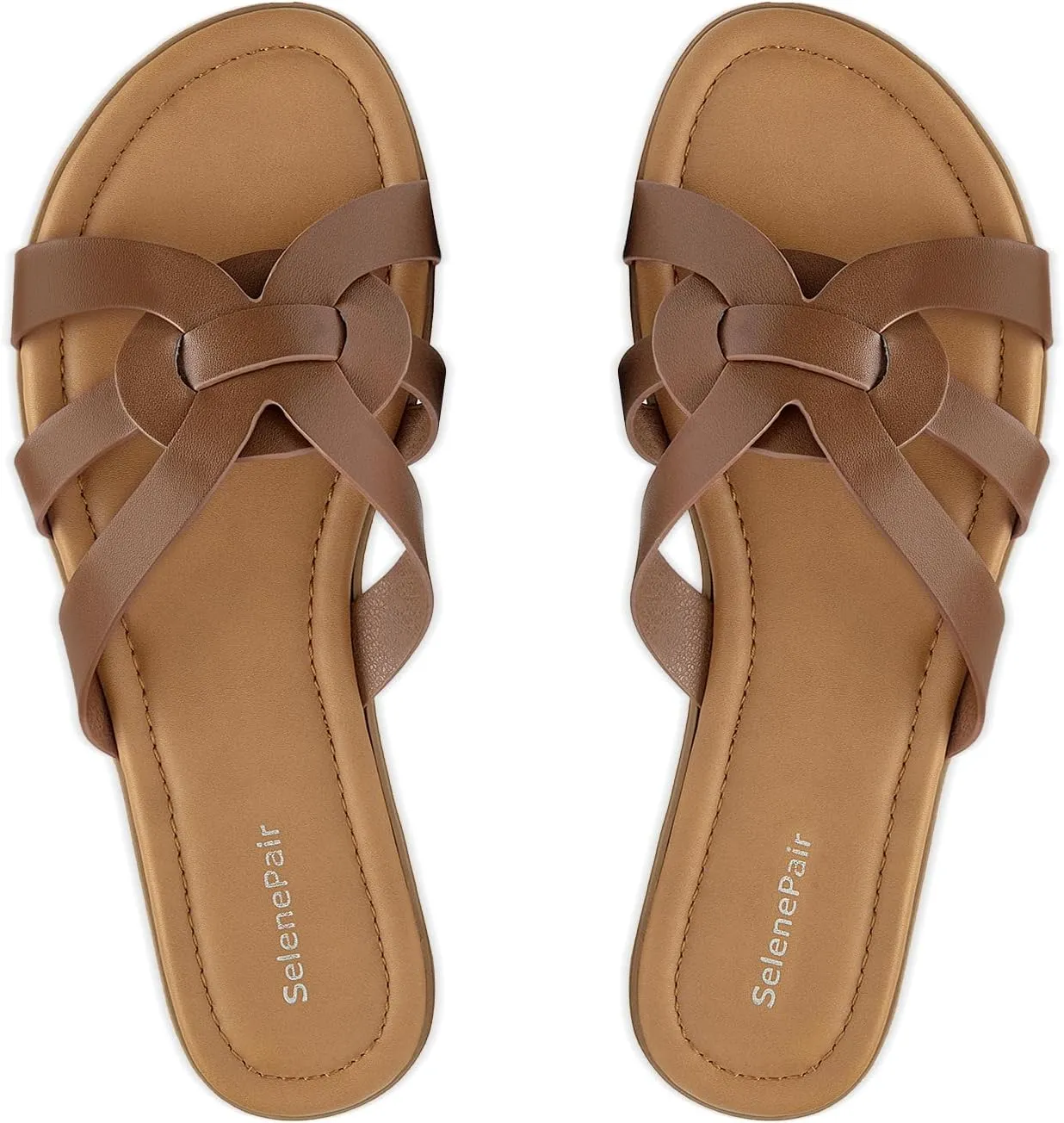 SelenePair Women's Flat Sandals Cross Strap Dress Slide Sandals Casual Summer Beach Shoes