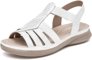 SelenePair Women's Flat Sandals Elastic Straps Rhinestone Arch Support Lightweight Slides Comfortable Casual Walking Shoes