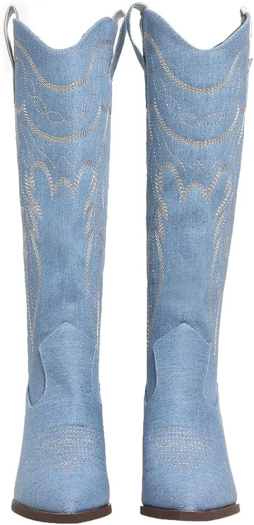 SelRoys Cowboy Boots for Women Cowgirl Embroidered Stitched Pointy Toe Chunky Heel Western Country Fashion Boots