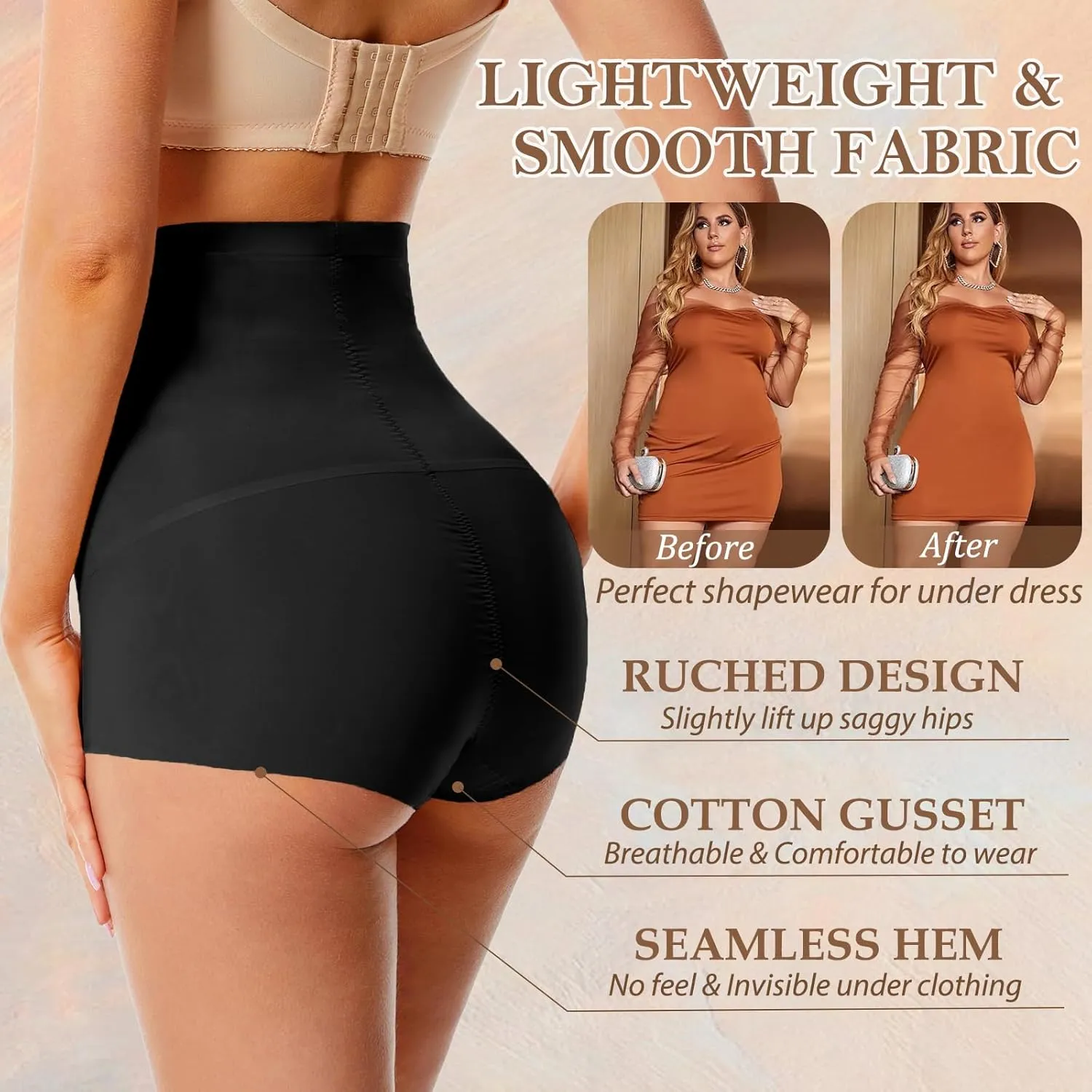 Shapewear Tummy Control Underwear for Women Seamless Shaping High Waisted Panties Slimming Stripe Lace Panty