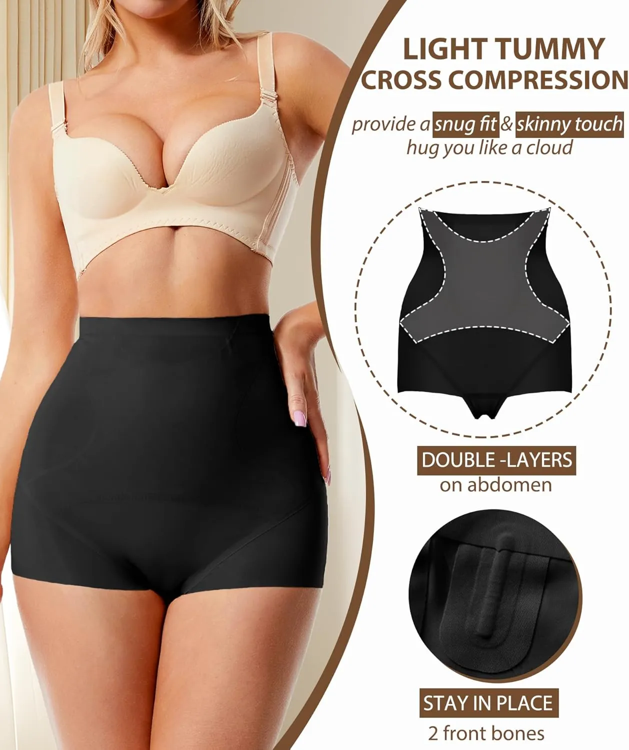Shapewear Tummy Control Underwear for Women Seamless Shaping High Waisted Panties Slimming Stripe Lace Panty