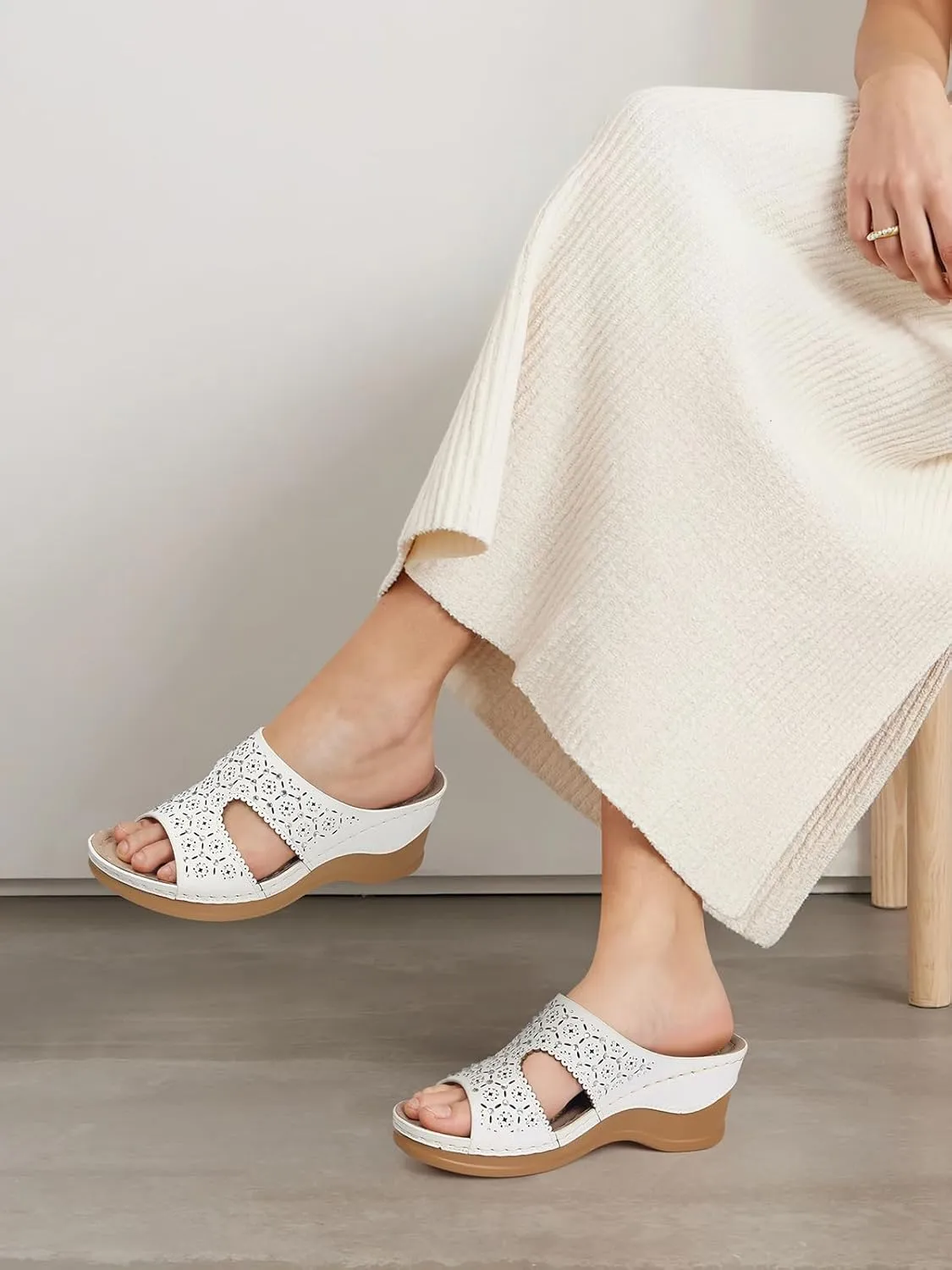 SHIBEVER Wedge Sandals for Women Dressy: Summer Slip On Womens - Slide Comfortable Walking Platform Sandals