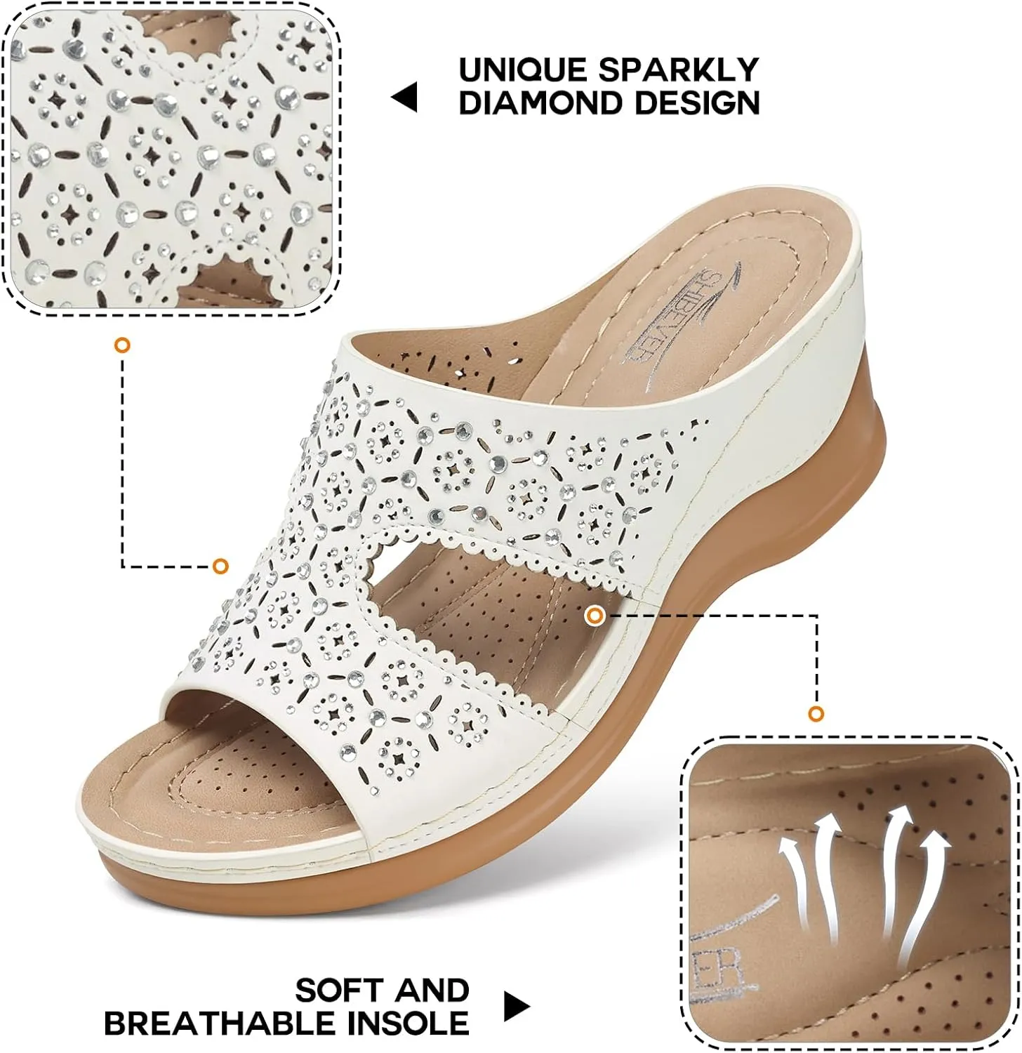 SHIBEVER Wedge Sandals for Women Dressy: Summer Slip On Womens - Slide Comfortable Walking Platform Sandals