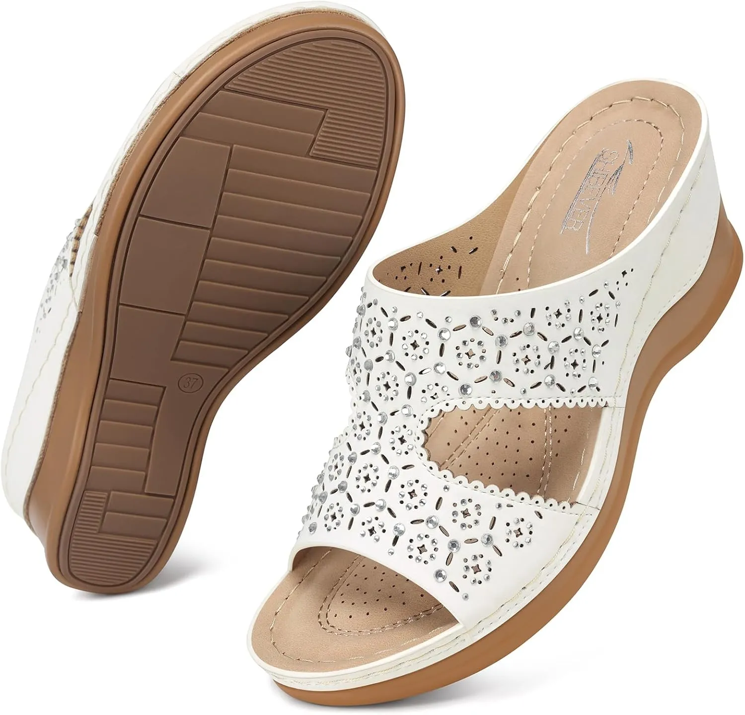 SHIBEVER Wedge Sandals for Women Dressy: Summer Slip On Womens - Slide Comfortable Walking Platform Sandals