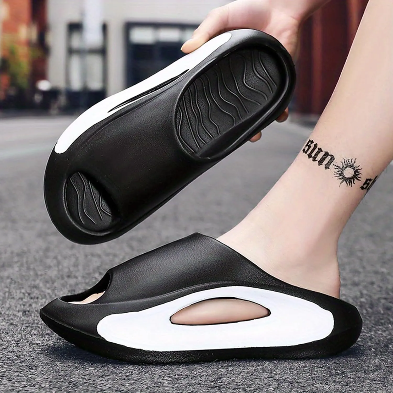 Slides Sandals for Men Women Open Toe Slide Platform Slippers Summer Anti-Slip Beach Shower Shoes Anti Collision Thick Sole
