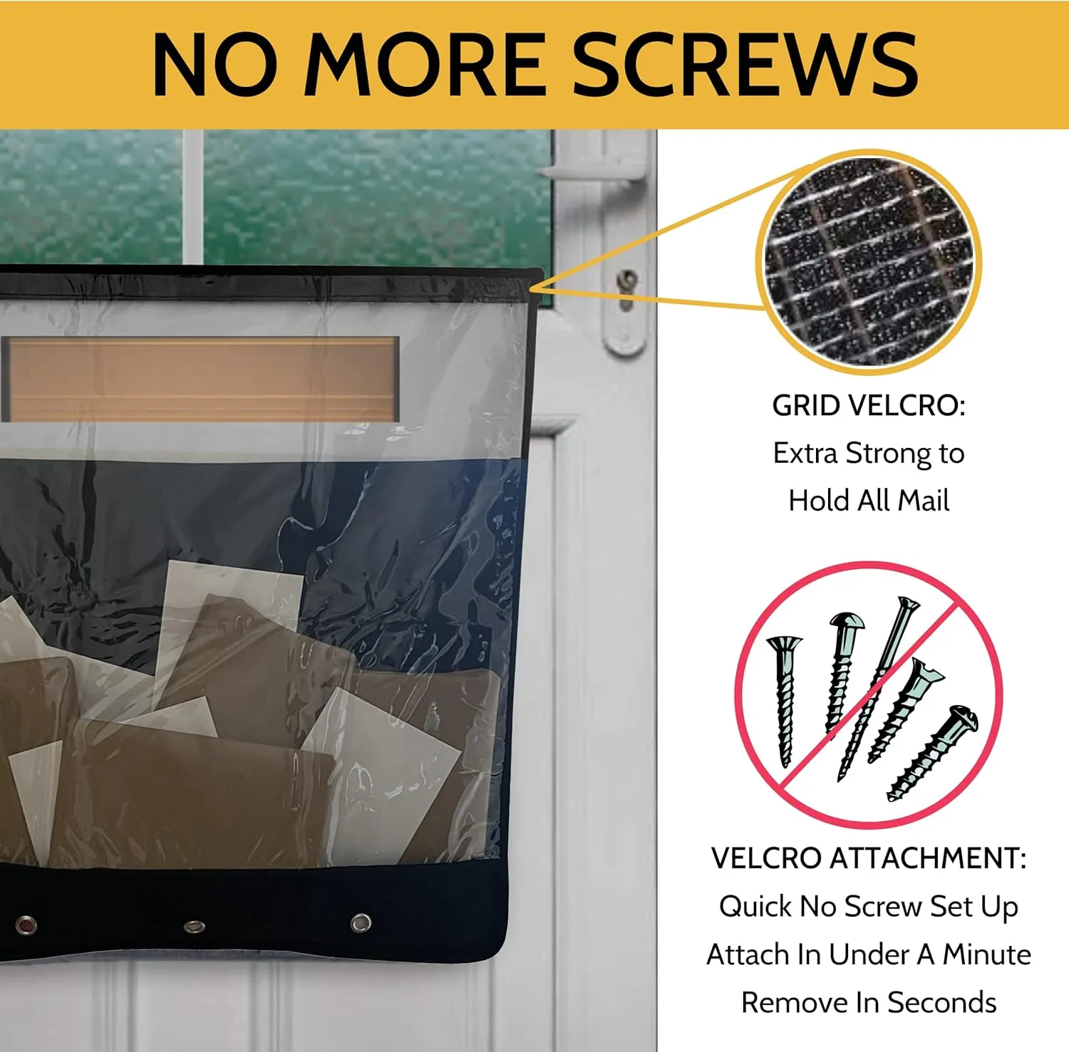 Slimline Mail Slot Catcher, Post Letter Box Cage Ideal for UPVC, Glass, Wood and Metal Doors. Strong Adhesive Letters, Small Packages, Magazines. No Screws or Tools Required
