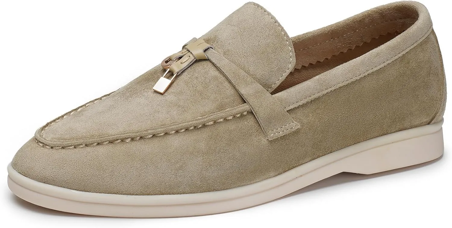 Slip-On Penny Loafers for Women, Suede Upper with Genuine Leather Lining Comfort Casual Dressy Walking Shoes
