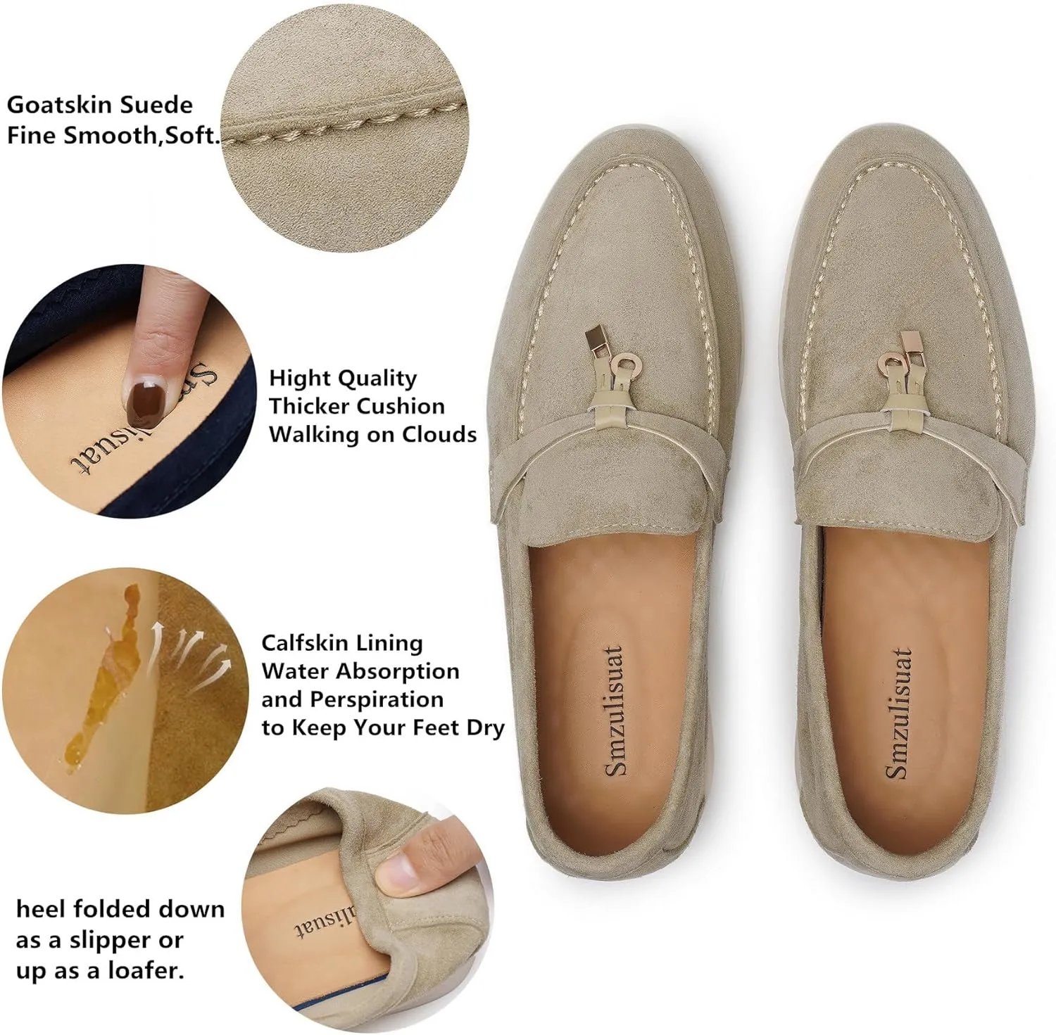 Slip-On Penny Loafers for Women, Suede Upper with Genuine Leather Lining Comfort Casual Dressy Walking Shoes
