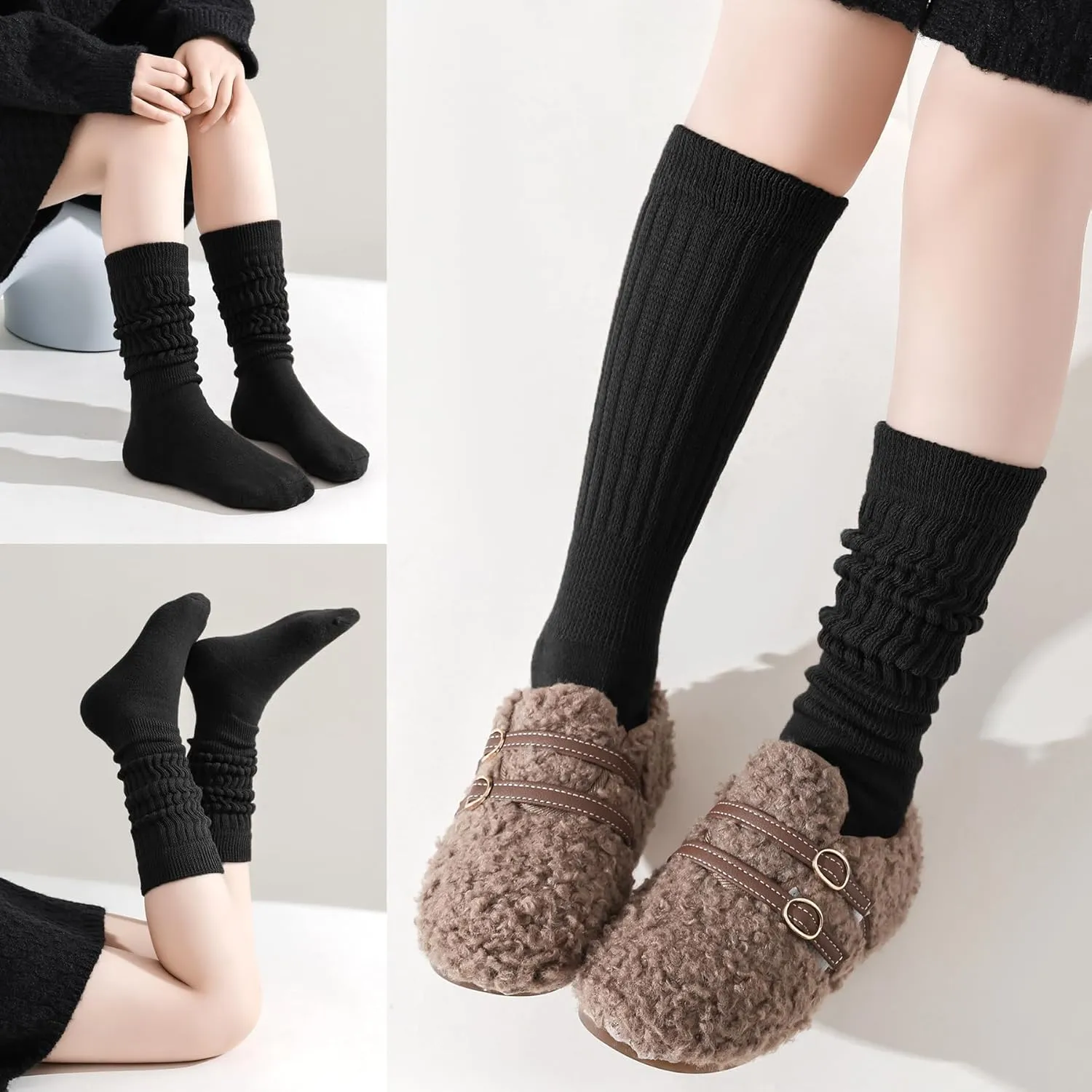 Slouch Socks Girls Cushioned Chunky Stacked Boot Socks Soft Knit Warm Long Knee High Socks Scrunch Kids