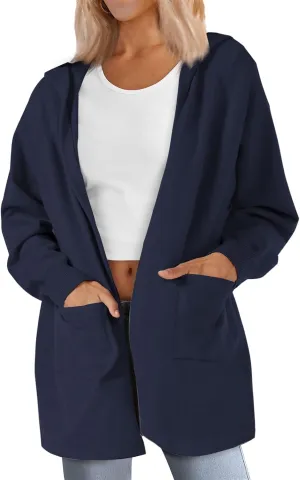 SMENG Women's Lightweight Hooded Sweater Open Front Cardigan Casual Knit Long Sleeve Outerwear with Pockets