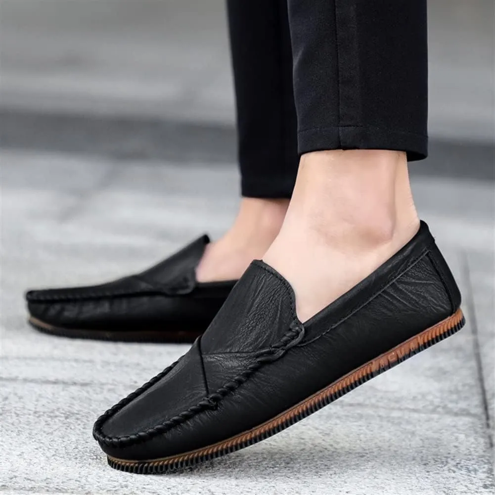 Smoking Loafer Driving Moccasins for Men Vegan Leather Stitching Details Round Toe Rubber Sole Flat Heel Resistant Lightweight Flexible Casual for Any Attire