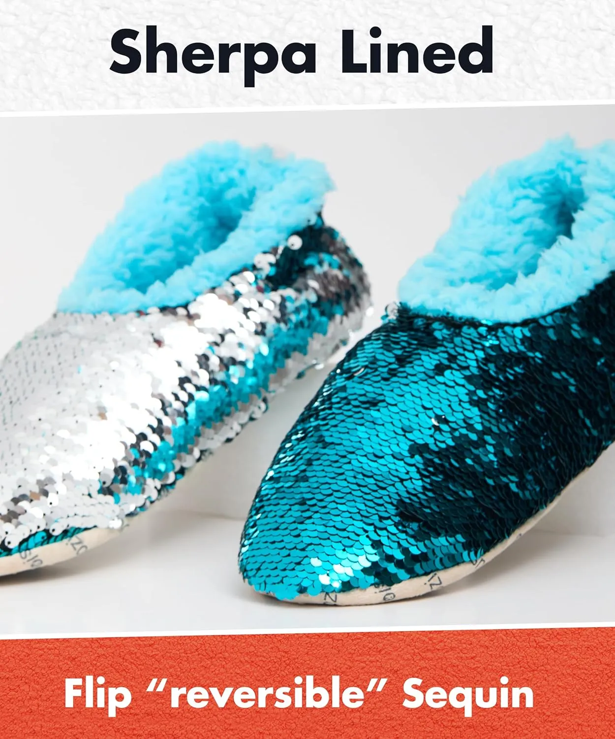 Snoozies Sequin Slippers for Women - Fancy Glitters, Comfy and Cozy Sparkly Non-Slip Womens Slippers Socks