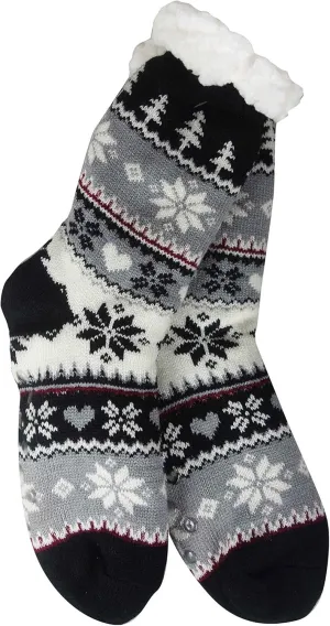 Snowflake Sherpa Thermal Knit Slipper Socks with Non-Slip Grippers