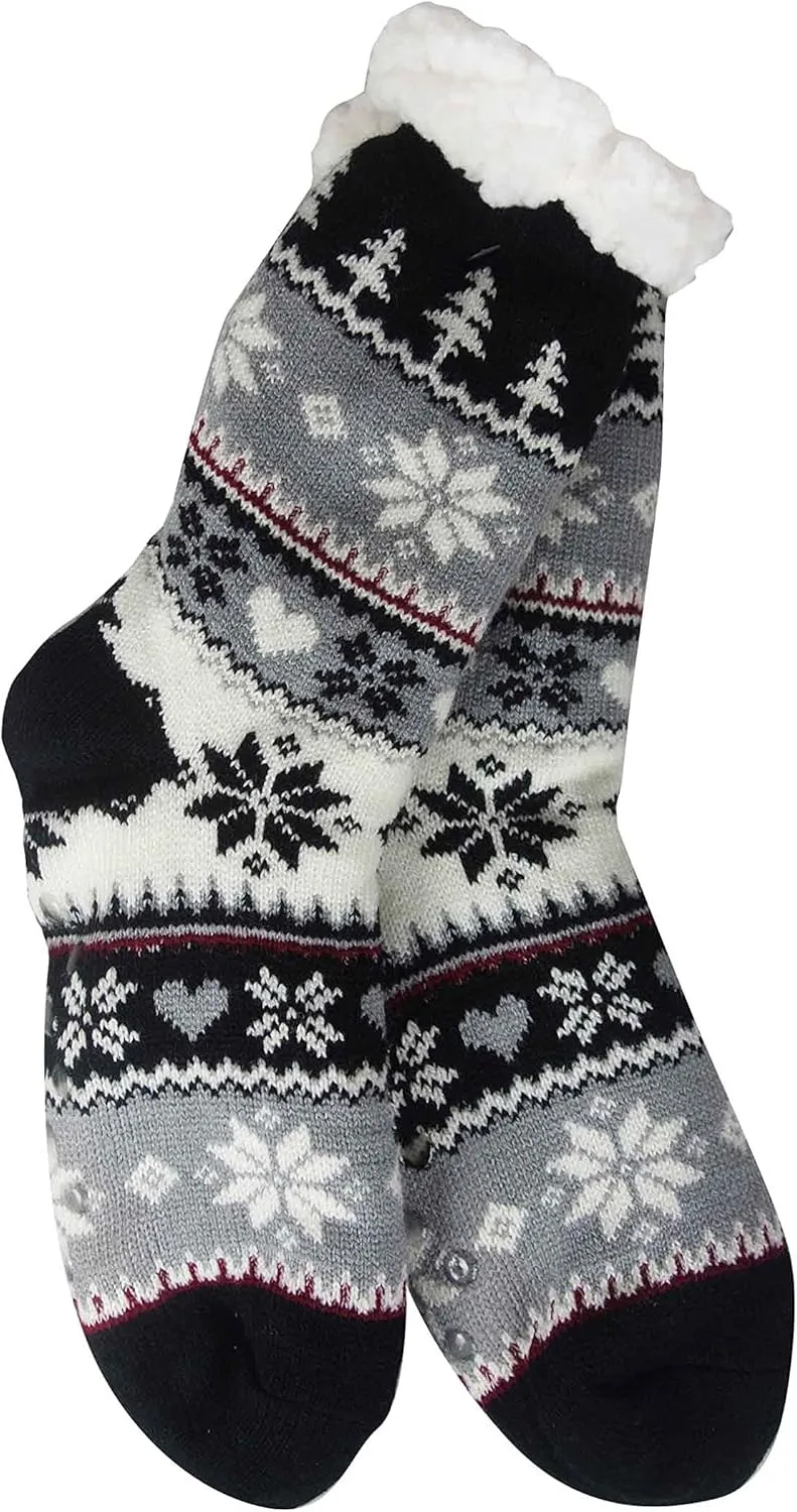 Snowflake Sherpa Thermal Knit Slipper Socks with Non-Slip Grippers