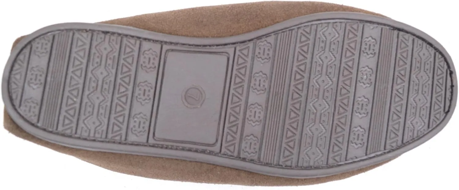 SNUGRUGS Mens Cotton Lined Suede Moccasin Slipper with Rubber Sole