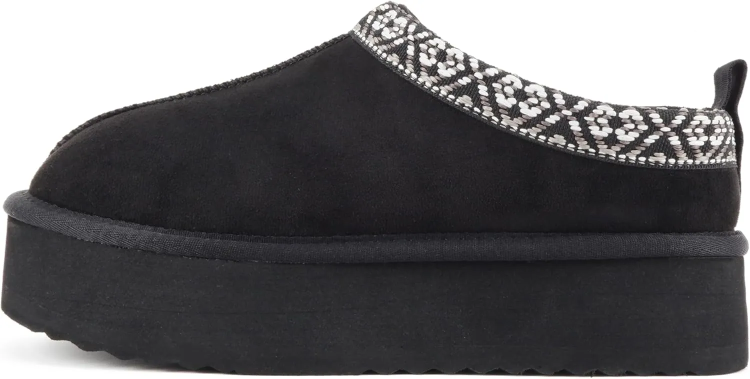 Soda “Eagle” ~ Women Round Toe Slip-On Flatform Lug Sole Sherpa-lined Slipper with Stitch Details