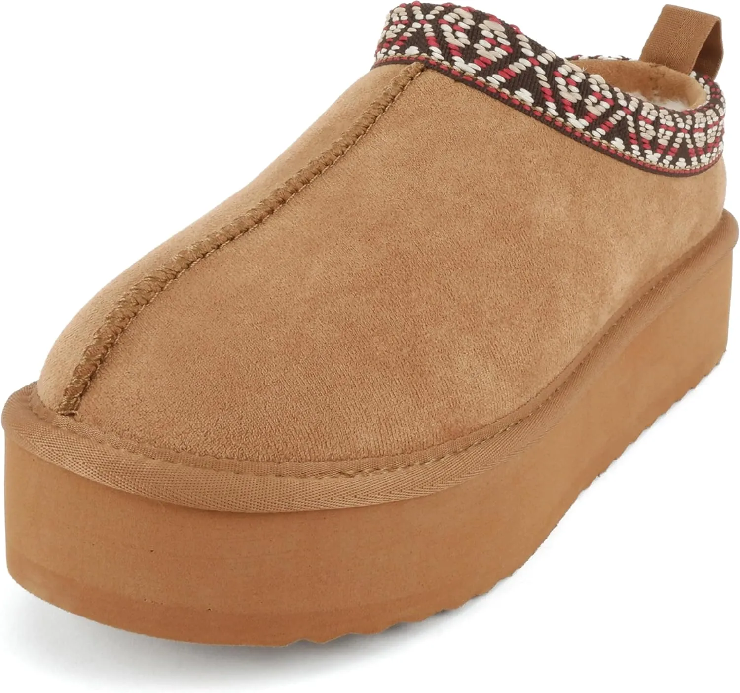 Soda “Eagle” ~ Women Round Toe Slip-On Flatform Lug Sole Sherpa-lined Slipper with Stitch Details