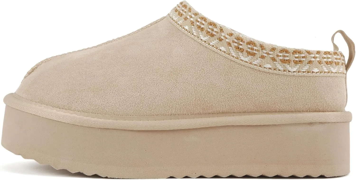 Soda “Eagle” ~ Women Round Toe Slip-On Flatform Lug Sole Sherpa-lined Slipper with Stitch Details