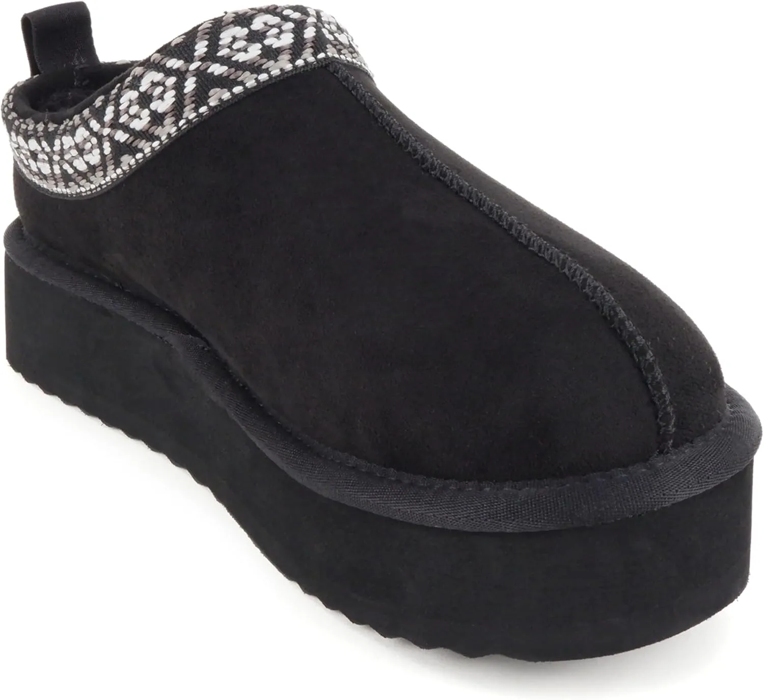 Soda “Eagle” ~ Women Round Toe Slip-On Flatform Lug Sole Sherpa-lined Slipper with Stitch Details