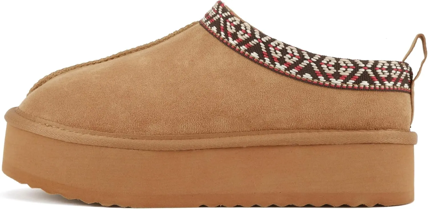 Soda “Eagle” ~ Women Round Toe Slip-On Flatform Lug Sole Sherpa-lined Slipper with Stitch Details