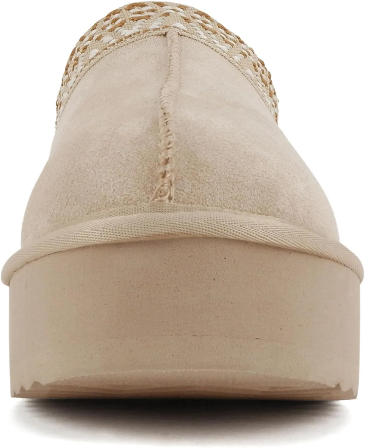 Soda “Eagle” ~ Women Round Toe Slip-On Flatform Lug Sole Sherpa-lined Slipper with Stitch Details