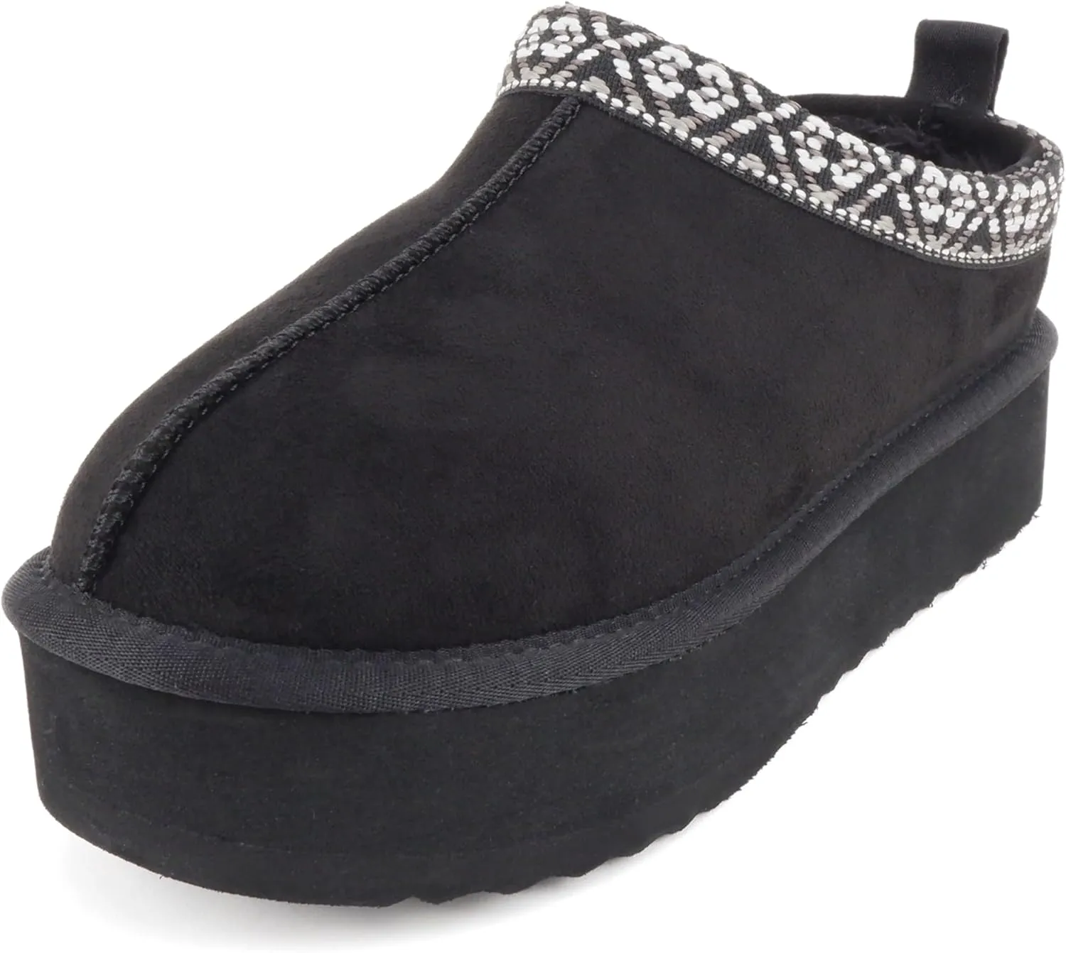 Soda “Eagle” ~ Women Round Toe Slip-On Flatform Lug Sole Sherpa-lined Slipper with Stitch Details
