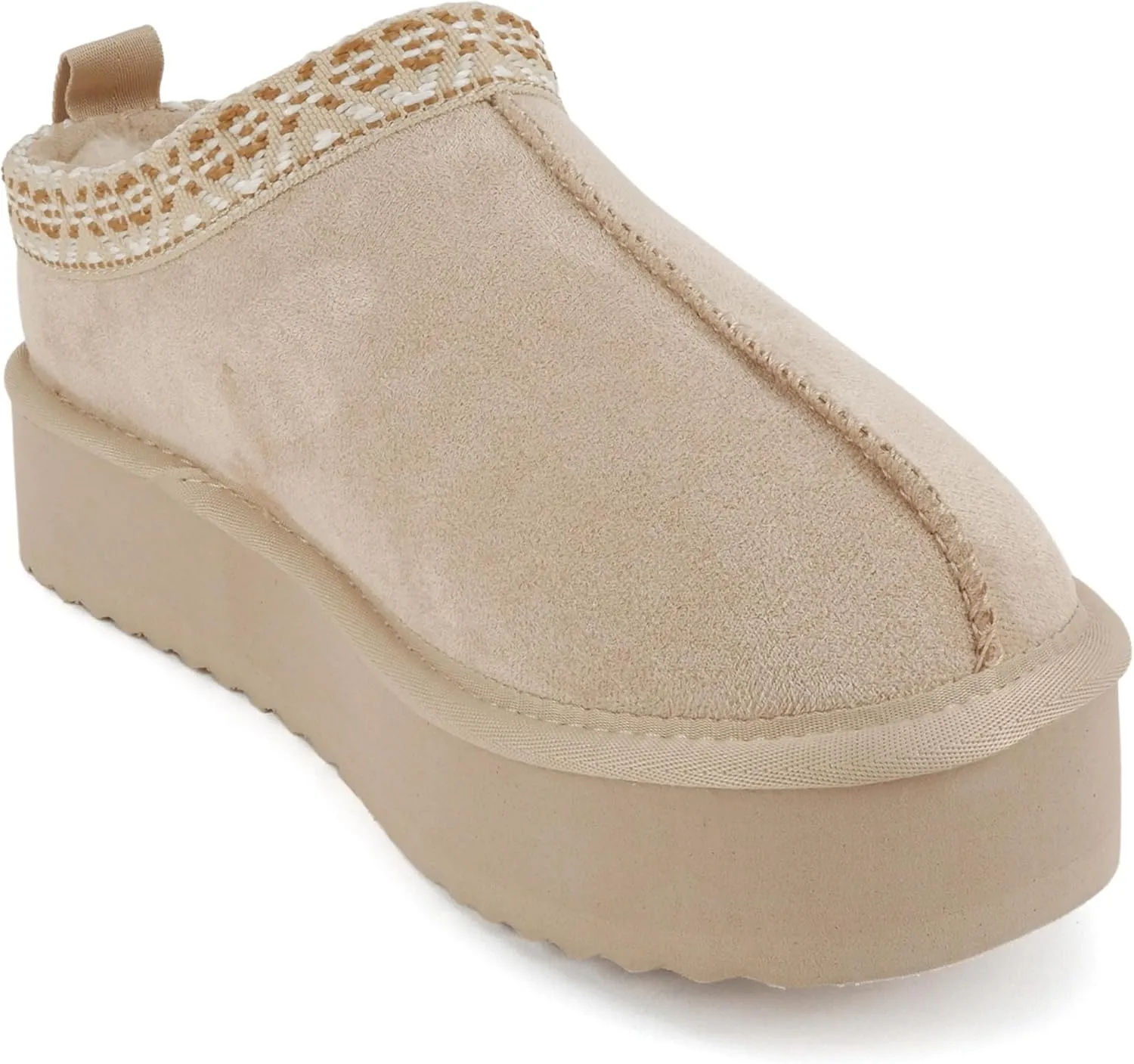 Soda “Eagle” ~ Women Round Toe Slip-On Flatform Lug Sole Sherpa-lined Slipper with Stitch Details