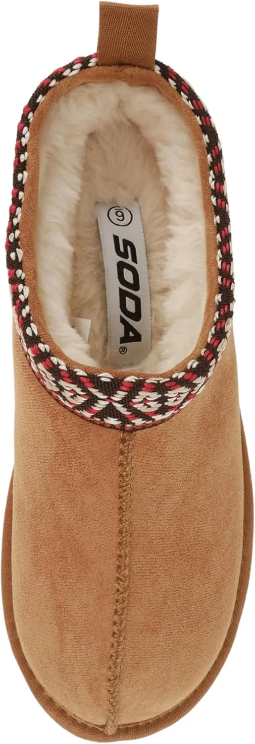Soda “Eagle” ~ Women Round Toe Slip-On Flatform Lug Sole Sherpa-lined Slipper with Stitch Details