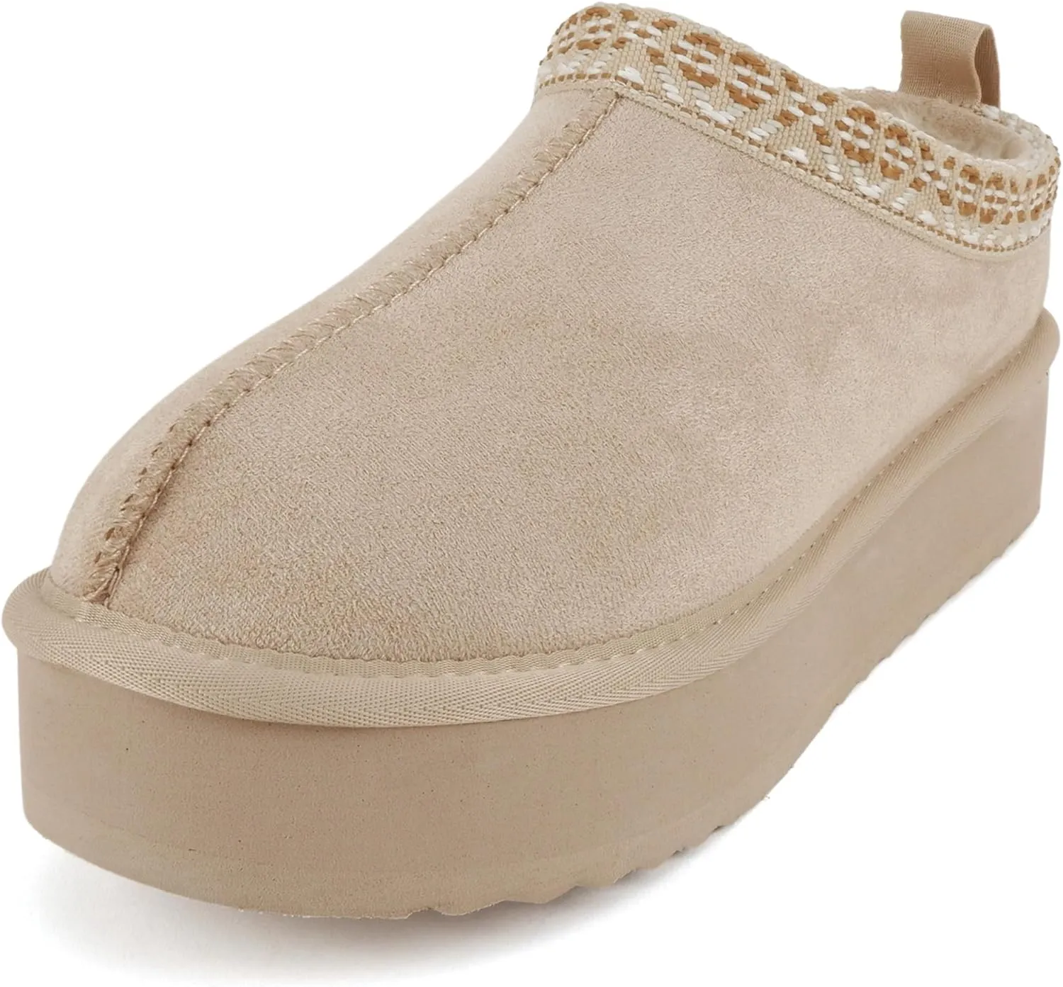 Soda “Eagle” ~ Women Round Toe Slip-On Flatform Lug Sole Sherpa-lined Slipper with Stitch Details