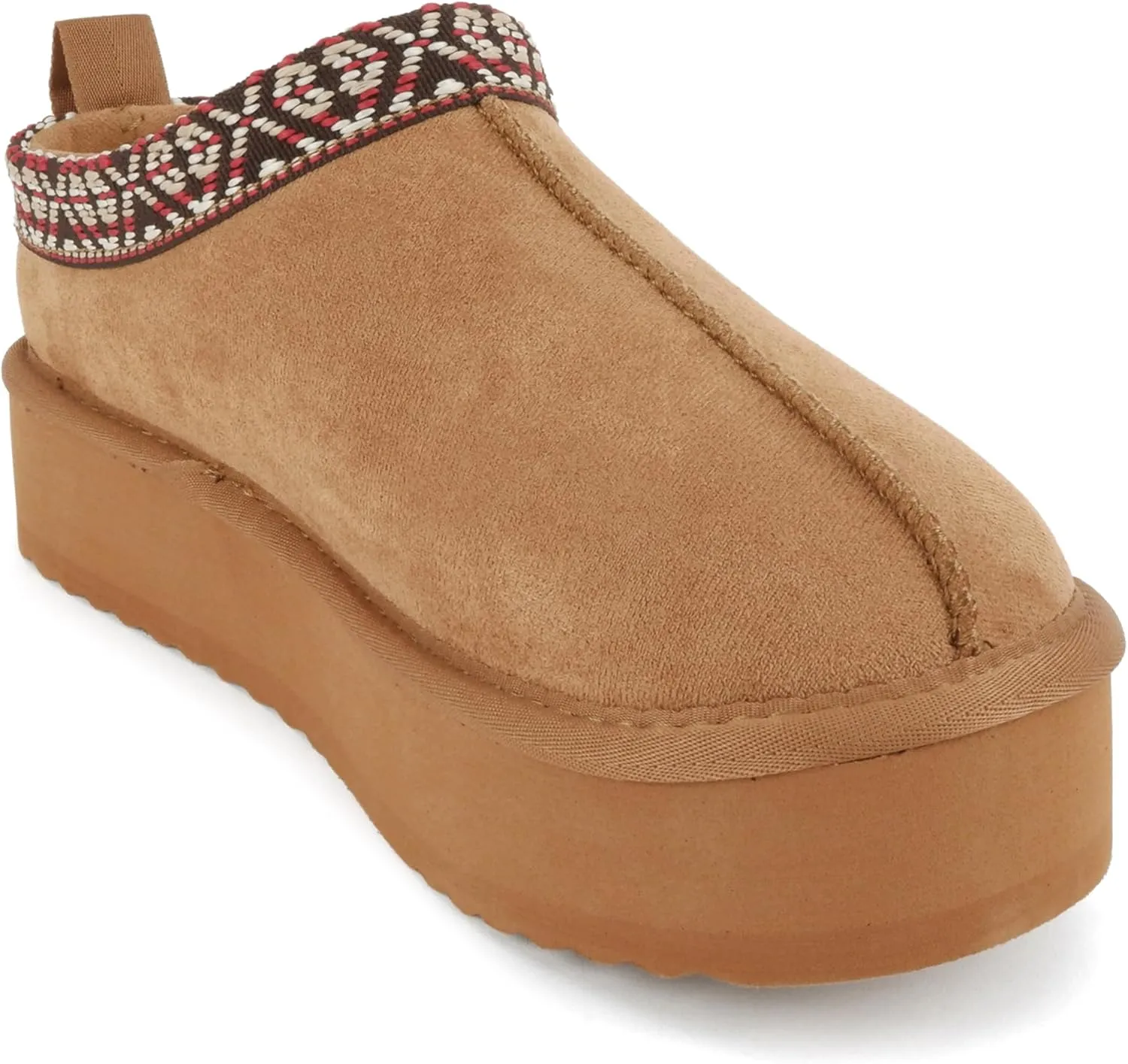 Soda “Eagle” ~ Women Round Toe Slip-On Flatform Lug Sole Sherpa-lined Slipper with Stitch Details