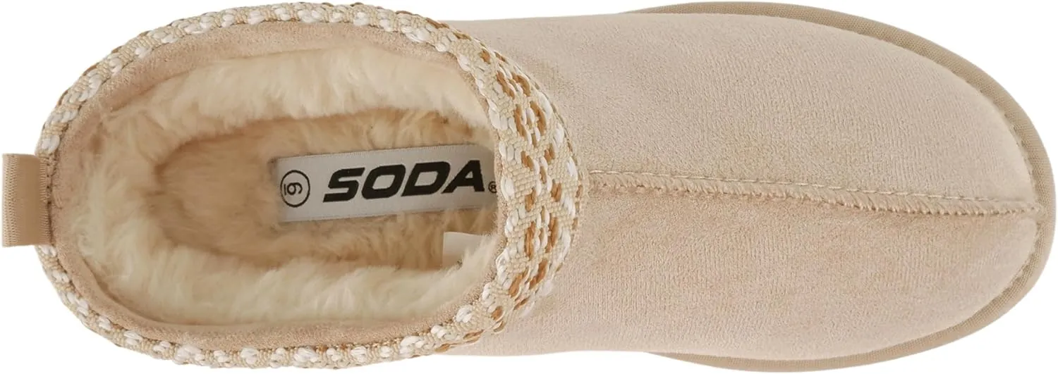 Soda “Eagle” ~ Women Round Toe Slip-On Flatform Lug Sole Sherpa-lined Slipper with Stitch Details