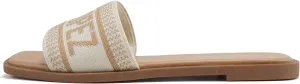 Soda “FLAIR” ~ Women Square Open Toe Single Embroider Band Slip-On Flat Summer Resort Sandal