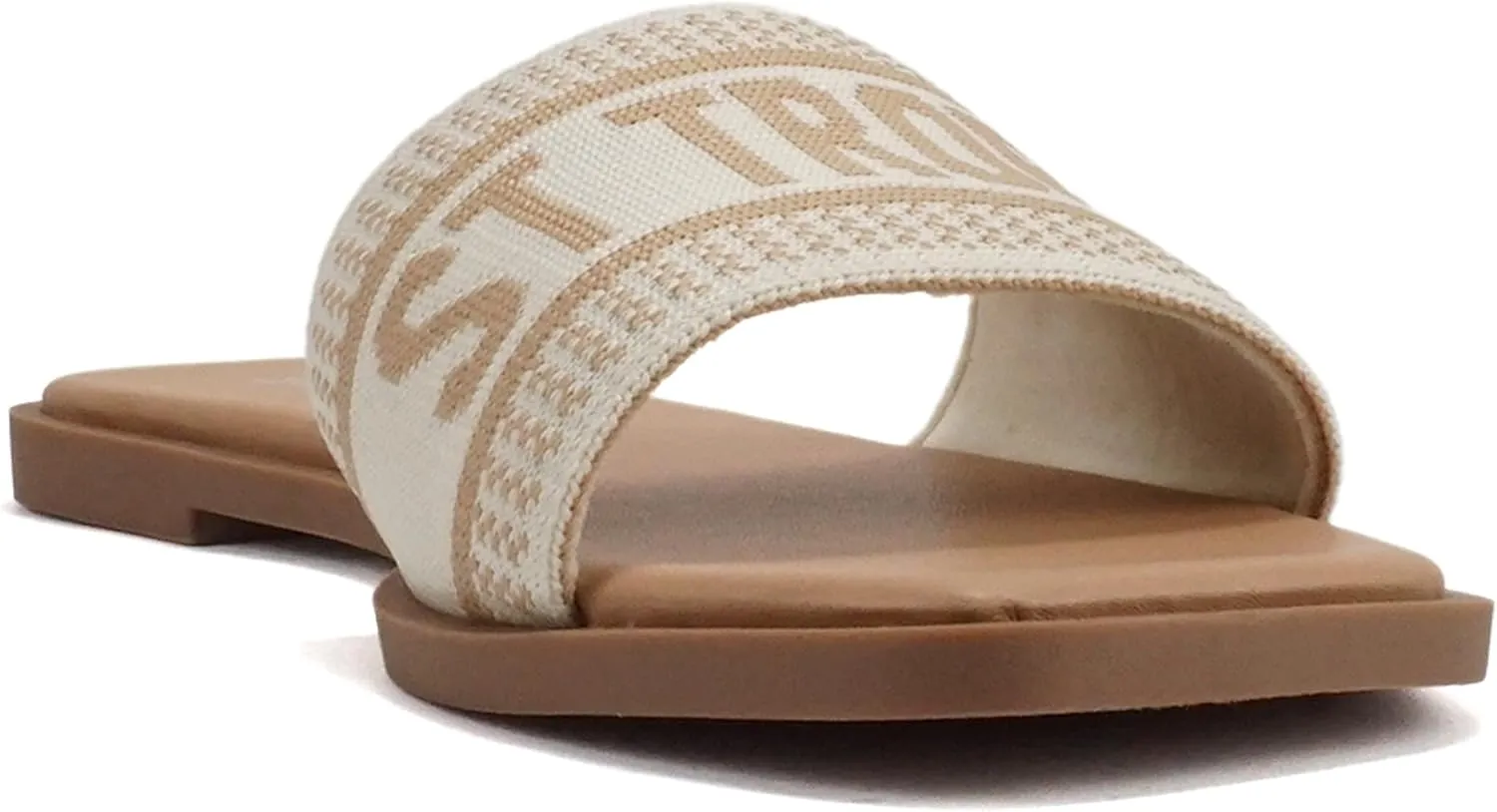 Soda “FLAIR” ~ Women Square Open Toe Single Embroider Band Slip-On Flat Summer Resort Sandal