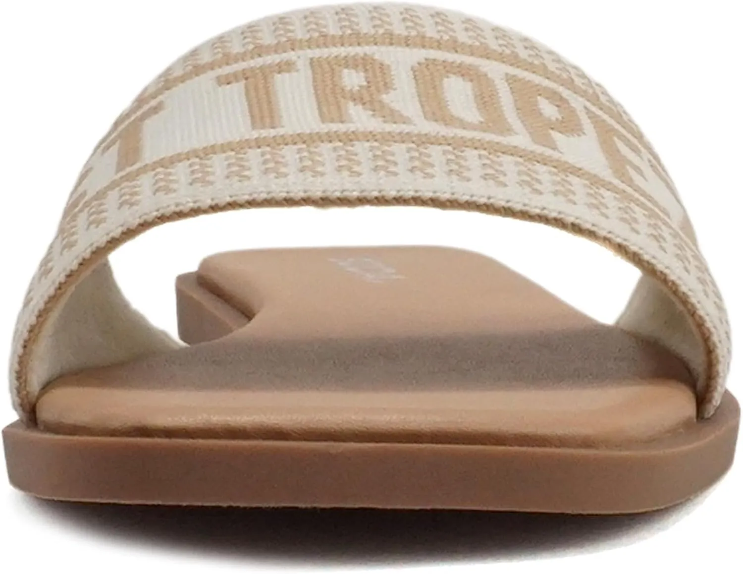 Soda “FLAIR” ~ Women Square Open Toe Single Embroider Band Slip-On Flat Summer Resort Sandal
