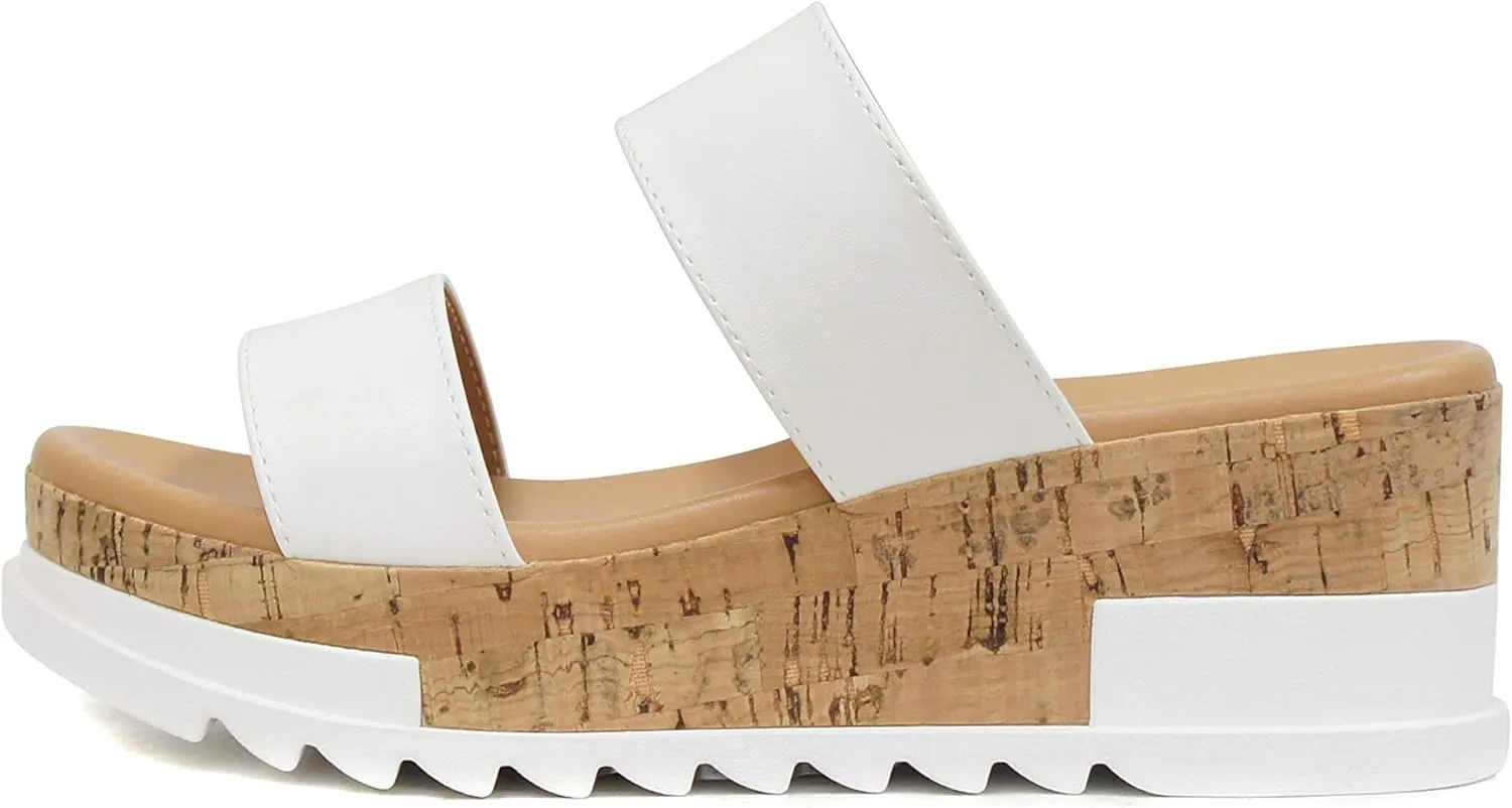 Soda Poppin ~ Slip On Flatform with Inmitation Cork Bottom and Double Straps