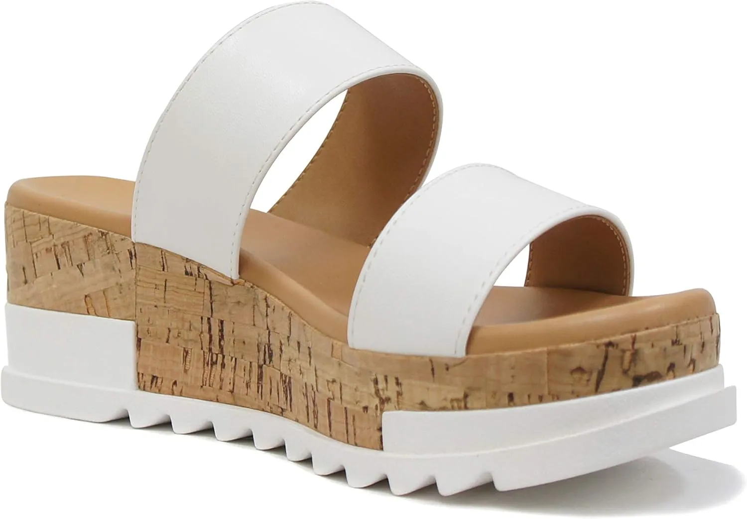 Soda Poppin ~ Slip On Flatform with Inmitation Cork Bottom and Double Straps