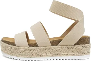 Soda Spring ~ Slip On Espadrille Platform Wedge Sandals with elastic ankle strap