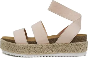 Soda Spring ~ Slip On Espadrille Platform Wedge Sandals with elastic ankle strap
