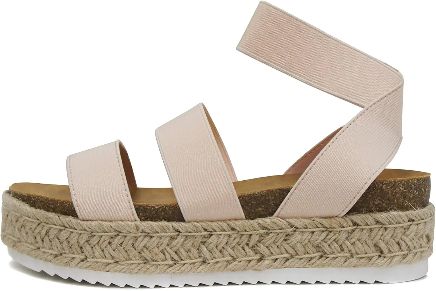 Soda Spring ~ Slip On Espadrille Platform Wedge Sandals with elastic ankle strap