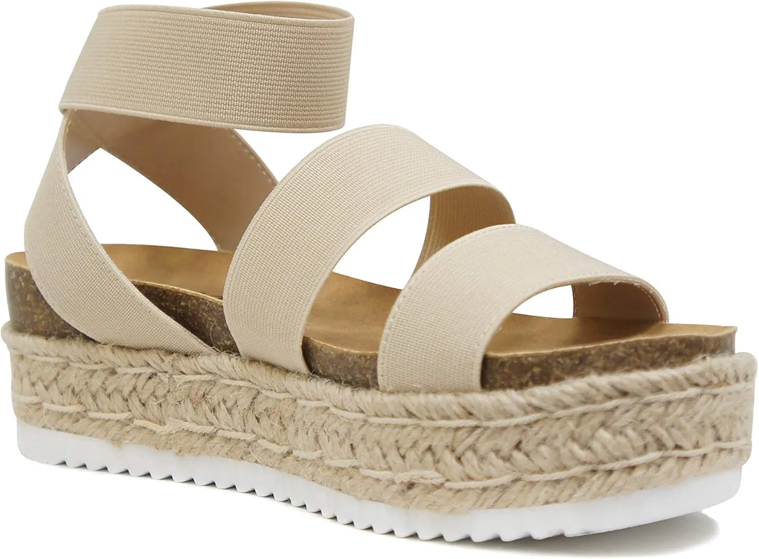 Soda Spring ~ Slip On Espadrille Platform Wedge Sandals with elastic ankle strap