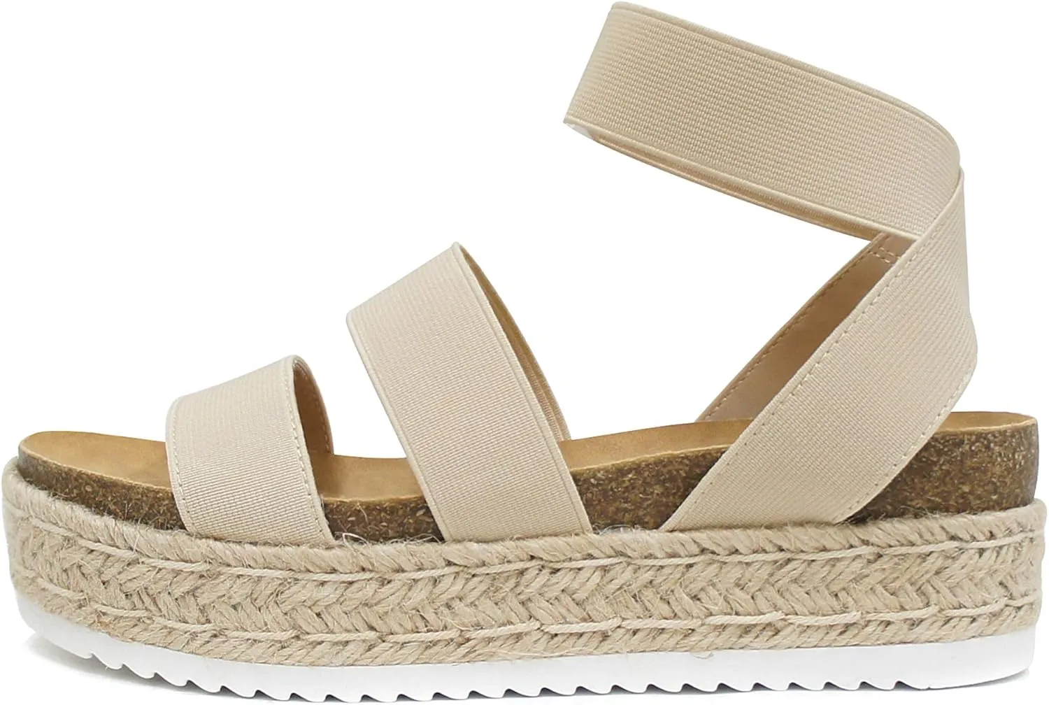 Soda Spring ~ Slip On Espadrille Platform Wedge Sandals with elastic ankle strap