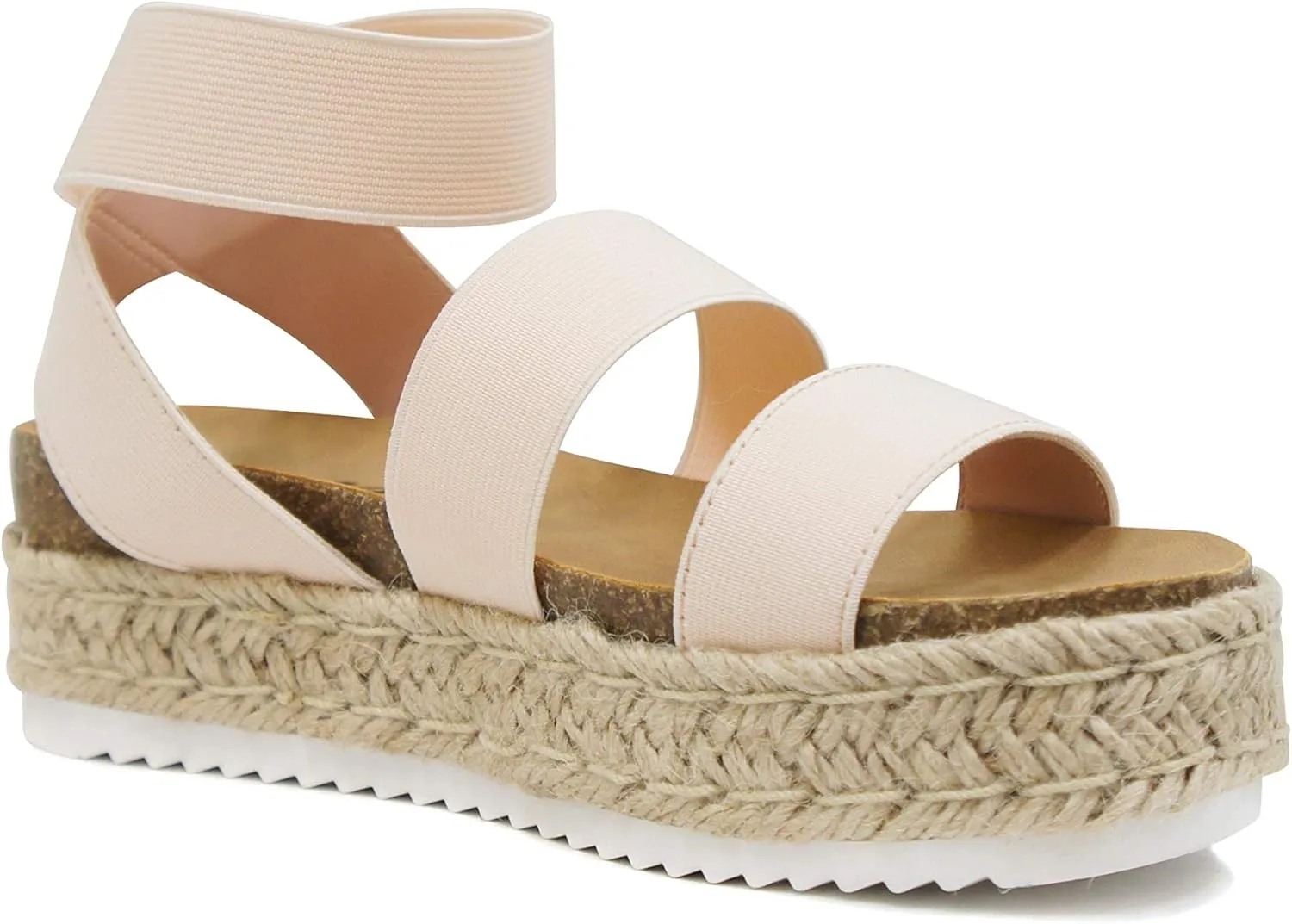 Soda Spring ~ Slip On Espadrille Platform Wedge Sandals with elastic ankle strap