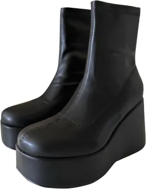 Soda Women Rounded Toe Platform Wedge Heel Fitted Sock Ankle Boot Booties