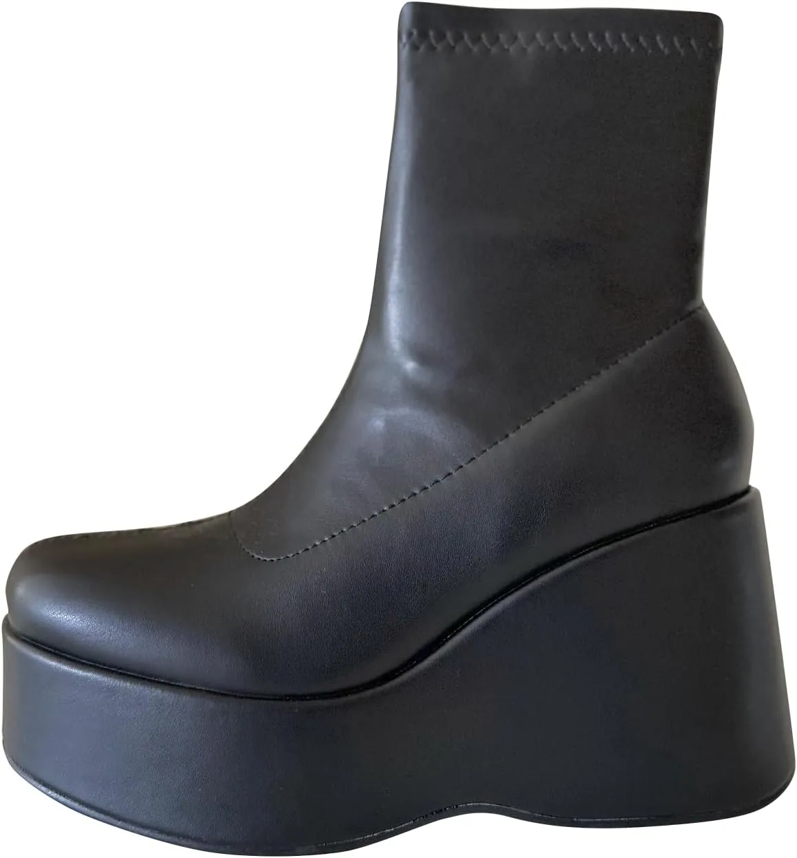 Soda Women Rounded Toe Platform Wedge Heel Fitted Sock Ankle Boot Booties