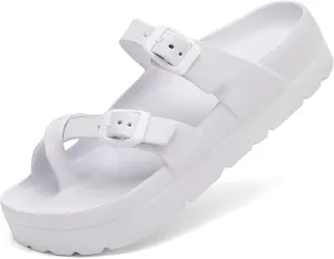 SOSOWHLTE Womens Platform Sandals Adjustable Buckle Summer Arch Support Cushion Slides Woman Lightweight Thick Soles Flat Shoes