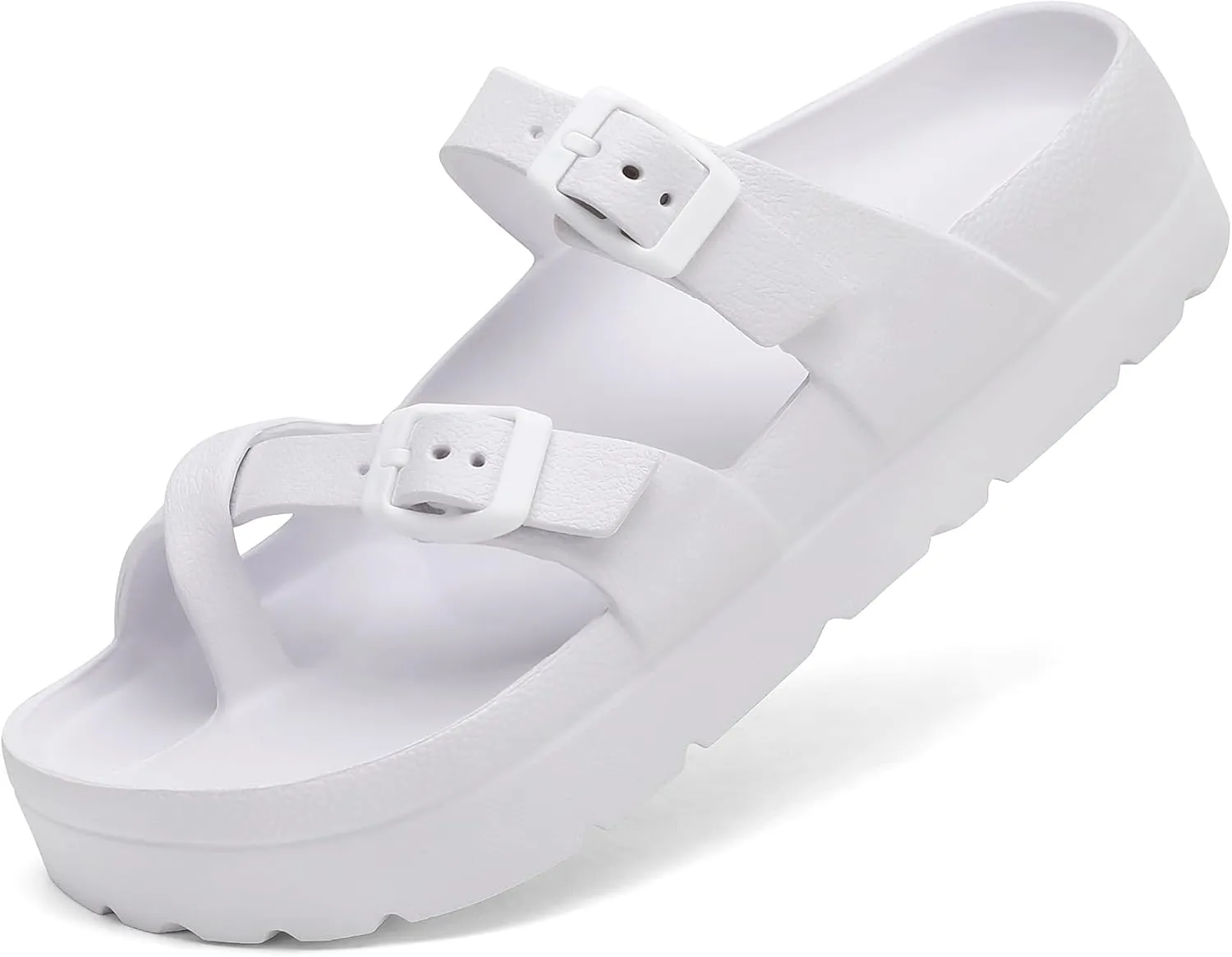 SOSOWHLTE Womens Platform Sandals Adjustable Buckle Summer Arch Support Cushion Slides Woman Lightweight Thick Soles Flat Shoes