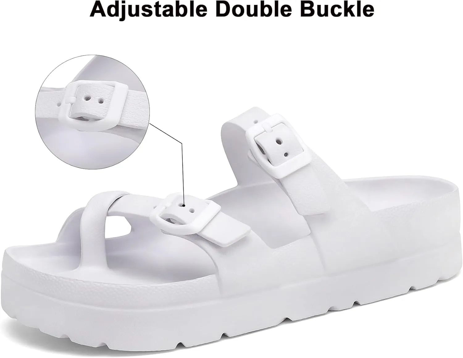 SOSOWHLTE Womens Platform Sandals Adjustable Buckle Summer Arch Support Cushion Slides Woman Lightweight Thick Soles Flat Shoes