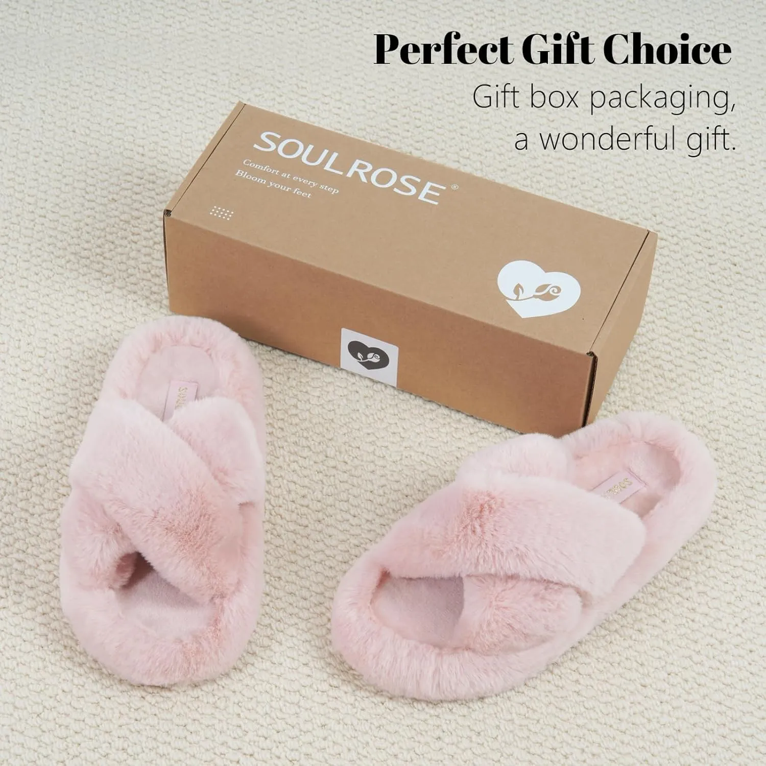 SOULROSE Women's Slippers Open Toe Memory Foam House Slippers for Women Fuzzy Furry Comfy Faux Fur Bedroom Platform Indoor Outdoor Slide Shoes with Anti-Slip Sole Womens Gift Slippers