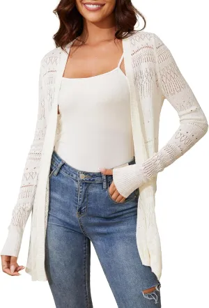 Spicy Sandia Womens Lightweight Crochet Cardigan Long Sleeve Boho Summer Sweater Beach Vacation Trendy Outfit
