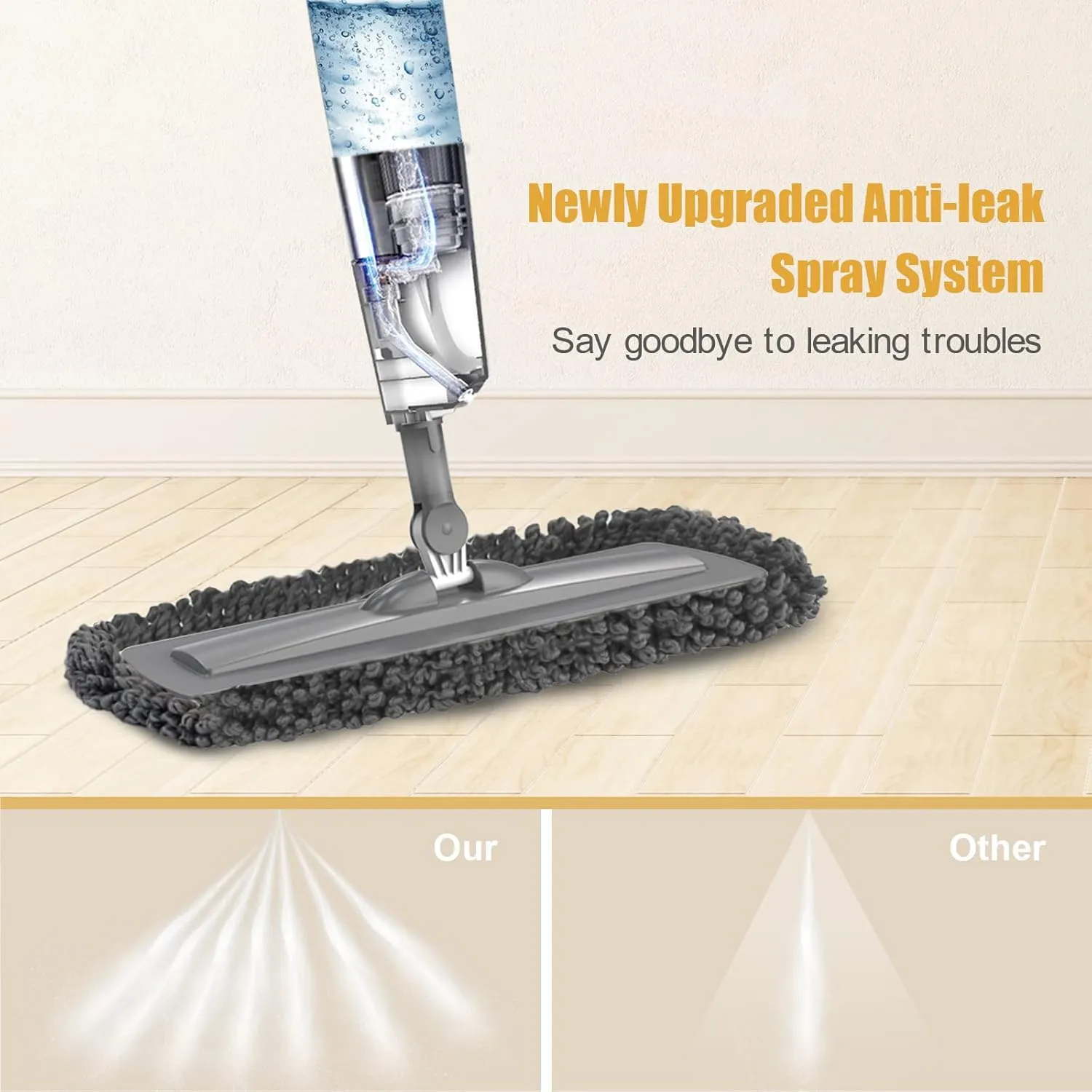 Spray Mop for Floor Cleaning - Microfiber Wet Floor Mop with 3 Washable Pads and Refillable Bottle, Flat Mop with Sprayer for Kitchen Wood Hardwood Laminate Tile Floors Dust Cleaning